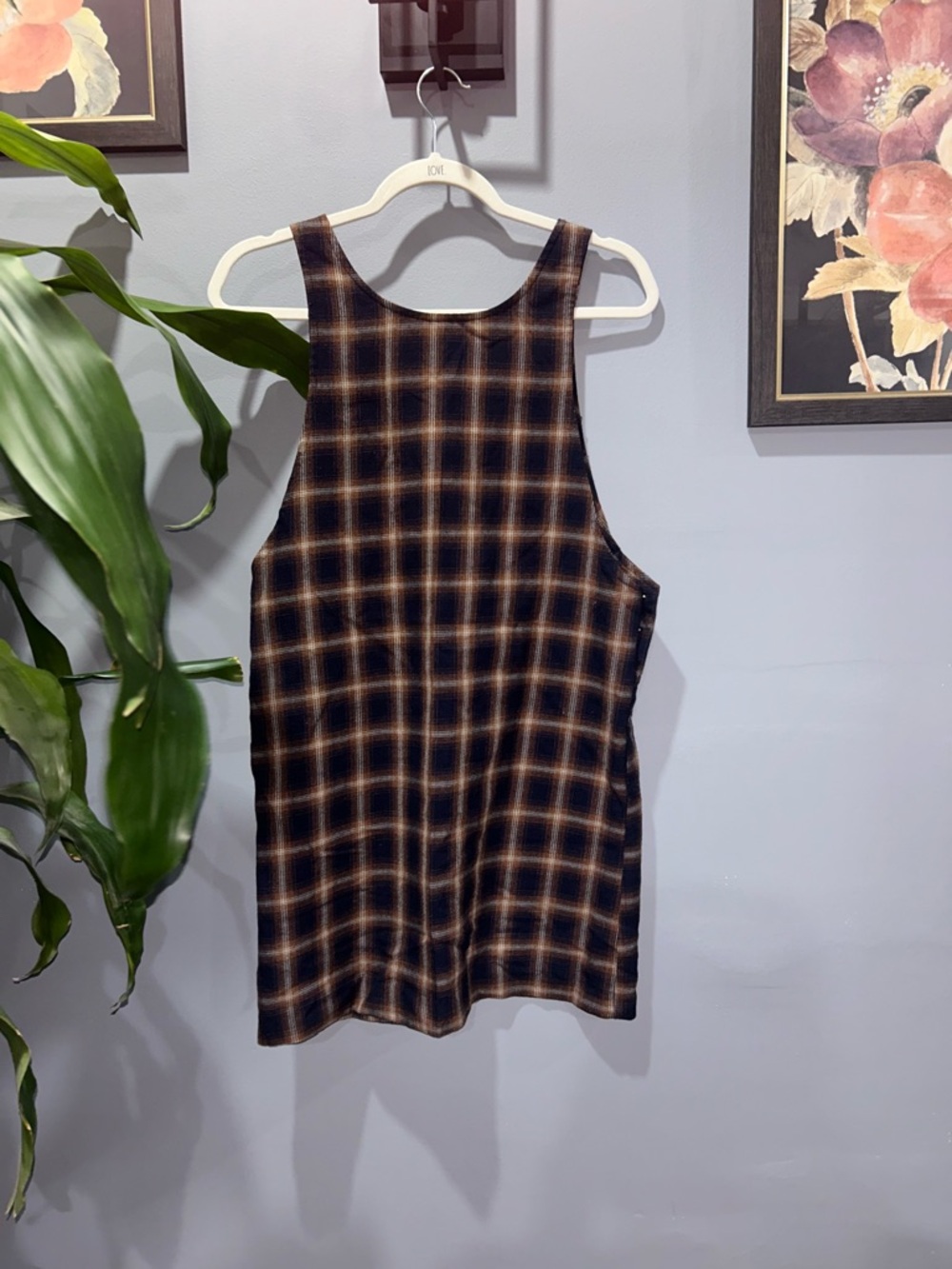 Vintage NYCC Plaid Button-Shoulder Pinafore Dress sz Small - Picture 2 of 4
